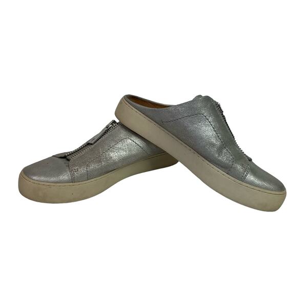 Frye Lena Slip On Mule Sneaker Size 7.5 Silver Metallic Zipper Leather Shoes - Picture 6 of 9